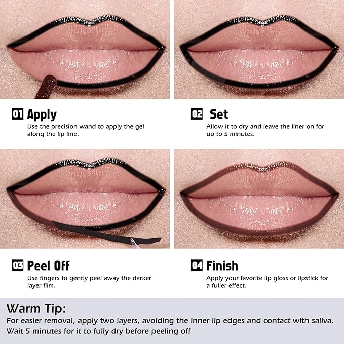 KIMUSE Peel Off Lip Liner Stain, Long Lasting Lip Tint Stain Peel Off, Waterproof, Transfer-Proof, Highly Pigmented Color Peel Off Lip Stain Liner, Matte Finish-VivaGrace Women