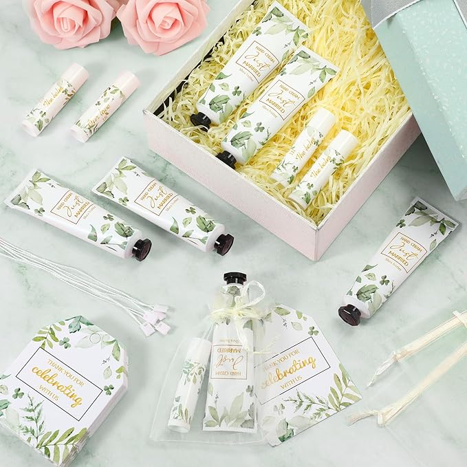 25 Set Wedding Lip Balms and Hand Cream Gift Set Include 25 Moisturizing Hand Care Cream 25 Lip Balms with Thank You Cards and Bags Bridesmaid Gift Set for Bridal Shower Wedding(Greenery)-VivaGrace Women