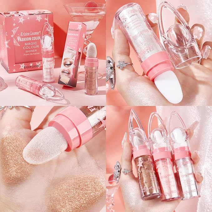 Polvo De Hadas Fairy Highlight Patting Powder Body Brightens the Natural Three-dimensional Patting Powder Blusher(01# White Moonbeam)-VivaGrace Women