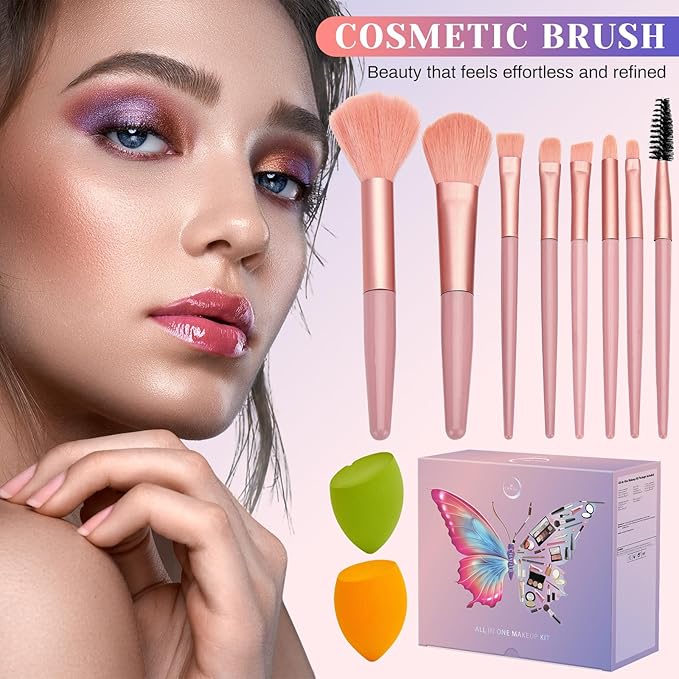 All in One Makeup Kit, Make Up Gift Set for Women, Makeup Kit for Women Full Kit, Includes Foundation Face Primer Eyeshadow Concealer Liquid Blush Lipgloss Eyeliner Mascara Cosmetic Brushes Set-VivaGrace Women