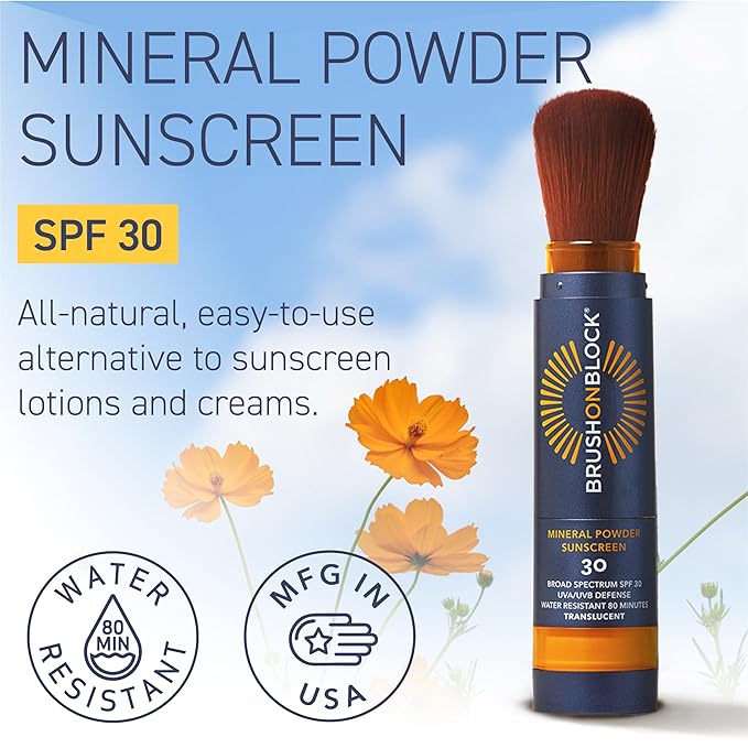 Brush On Block Full Face Sun Protection Kit, Translucent Mineral Powdered Sunscreen & Protective Lip Oil SPF 30, Reef Friendly, FSA HSA Eligible-VivaGrace Women