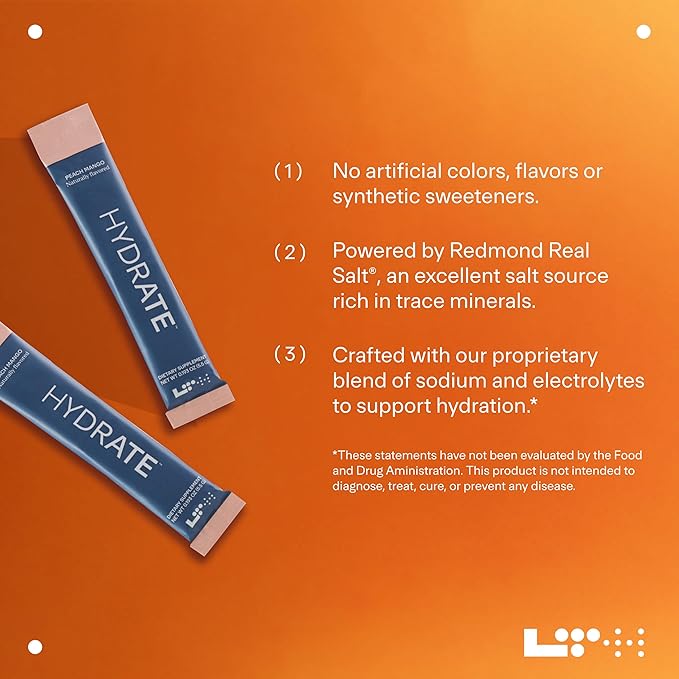 LTH Hydrate Hydration Mix - Trusted by Life Time Fitness Members - NSF Certified for Sport - Electrolyte Powder - Plant-Based, Non-GMO, Gluten Free - 15 Single-Serve Packets (Peach Mango)-VivaGrace Women