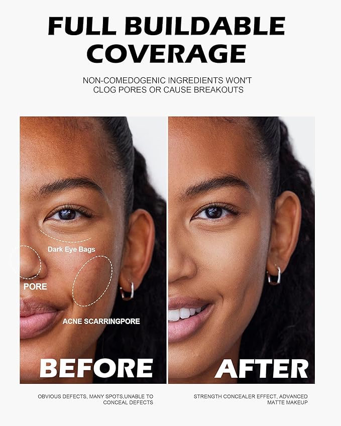 Soft Focus Liquid Concealer Foundation, Moisturizing High Coverage Liquid Foundation, Waterproof Long Lasting 24 HR Oil Control Foundation, Matte Lightweight Liquid Concealer for Women, 01-VivaGrace Women