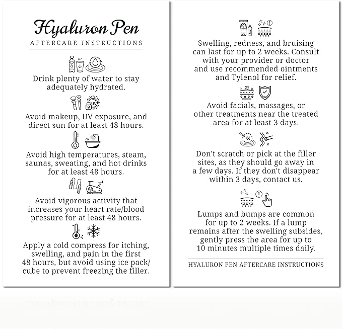 100 Pack - Premium Hyaluron Pen Lip Filler Aftercare Instructions Card 2 x 3.5" Accessories Supplies Kit Care - HP07A100_N-VivaGrace Women