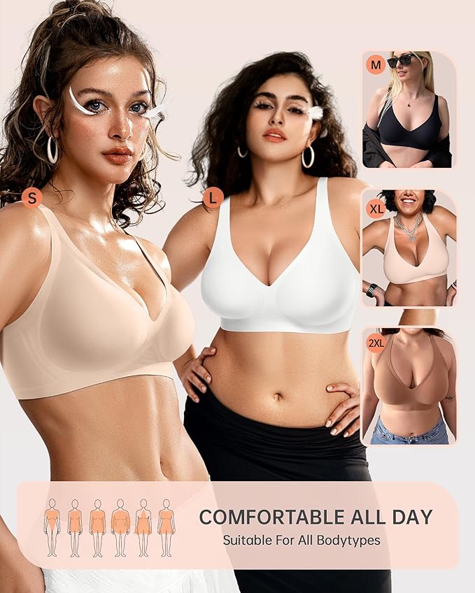 OEAK Womens Deep V Bras Wireless Comfortable Bra Supportive No Underwire Bras Tshirt Push Up Bralettes Plunge Seamless Bra-VivaGrace Women