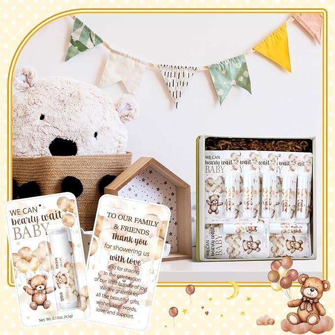 30 Pack Bear Baby Shower Party Gifts Favors Gifts Bulk Lip Balms for Guests Woman Man Entertainment Neutral Gender Reveal Favors Baby Shower Prizes Souvenirs Baby Gift Bags Stuffers-VivaGrace Women