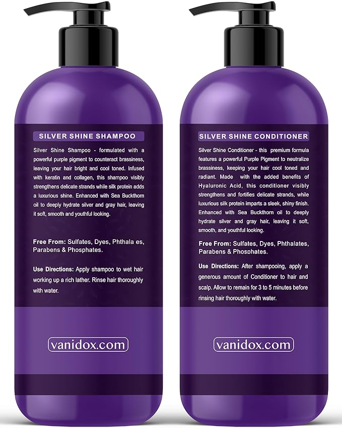 Sulfate Free Brass Toning Purple Shampoo and Conditioner Set for Grey and Silver Hair, Moisturizing & Color-Safe, Enhances Shine & Brightness, Made in USA (16 fl oz each)-VivaGrace Women