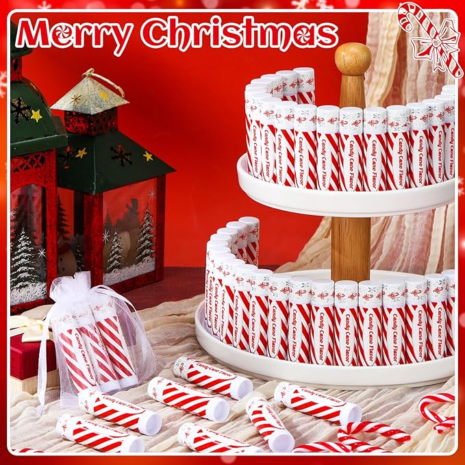 50 Pack Christmas Candy Peppermint Cane Lip Balms Bulk Holiday Flavor Collection Lip Balm Gifts Christmas Stocking Party Gifts Goodie Bags Stuffers for Women Men Staff Employee-VivaGrace Women