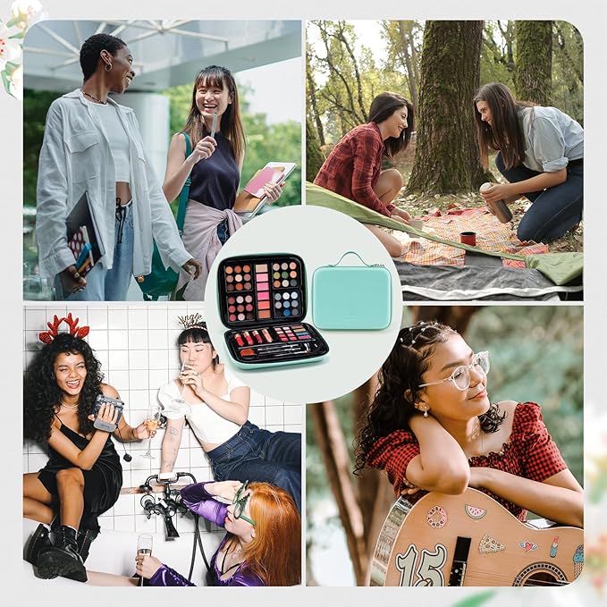 Color Nymph Beginner Makeup Kits Gift for Teens, Makeup Palettes with Reusable Handbag Includes 36 Colors Eyeshadow Blushes Bronzer Highlighter 4 Colors Lipgloss, Lip Oil Brushes Mint Green-VivaGrace Women