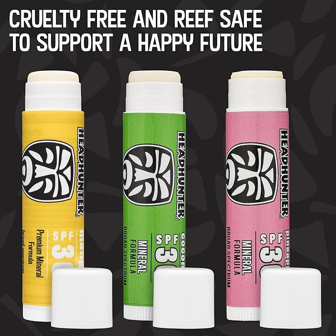 Headhunter Sport Chapstick Sunscreen SPF 30, Natural Mineral Waterproof Lip Balm For Sun Protection, Ultra Solar Defense - Reef Safe Sunblock Chap Stick, 3 Flavors - Coconut, Pineapple, Mango (6 Pack)-VivaGrace Women