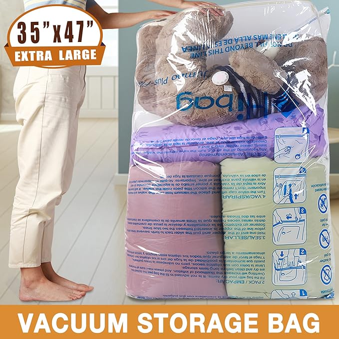XXL Jumbo 47''X35'' Vacuum Storage Space Saver Bags Extra Large for Blanket, Bedding, Comforters (8 Pack)-VivaGrace Women