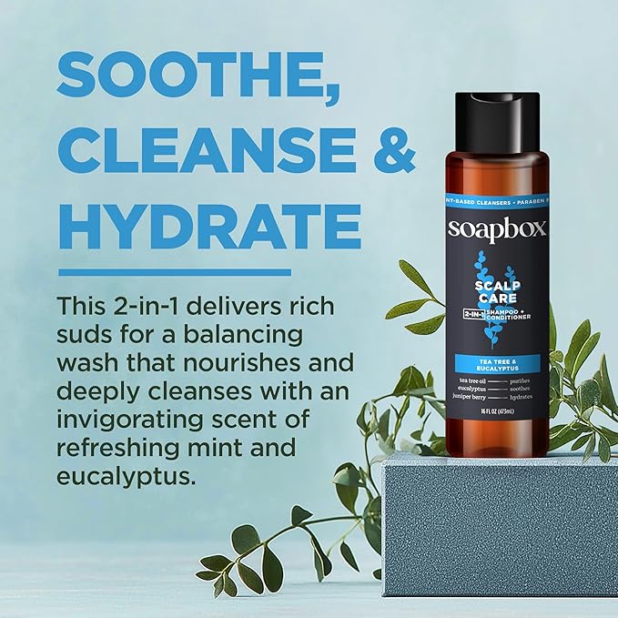Soapbox Men's Scalp Care 2 in 1 Shampoo and Conditioner For Men, Natural Mens Shampoo and Conditioner, Tea Tree & Eucalyptus, 16oz-VivaGrace Women