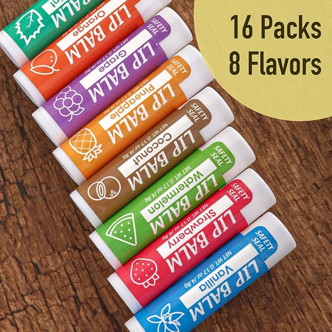 16 Pack Lip Balm, Natural Lip Balm Bulk with Vitamin E and Coconut Oil, Moisturizing Lip Balm for Dry Cracked Lips, Lip Balm for Stocking Stuffers - 8 Flavors-VivaGrace Women