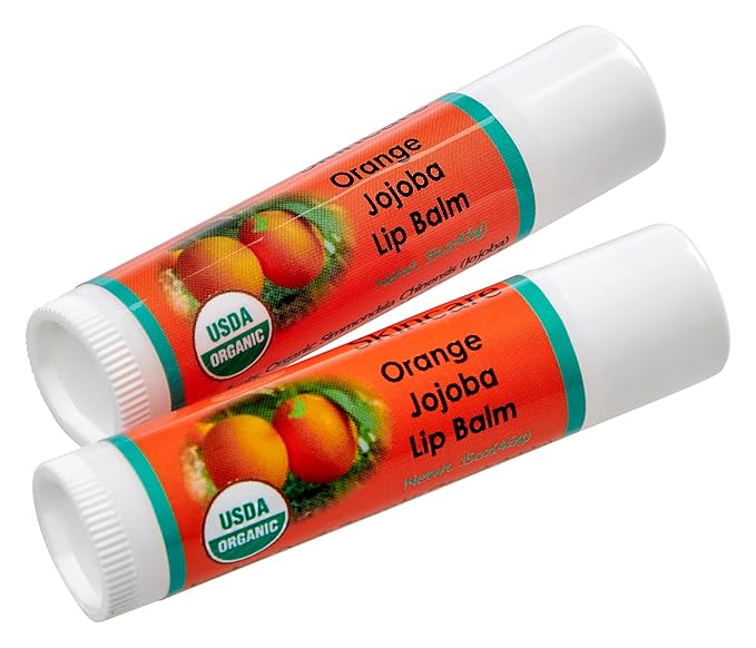 USDA Organic Orange Lip Balm 2 Pack - Over 70% Pure Organic Jojoba Oil, Organic Beeswax, Citrus Scent, Soothes and Softens Dry, Cracked, and Sensitive Lips, Natural Orange Scent No Taste 15 oz/4.6 g-VivaGrace Women