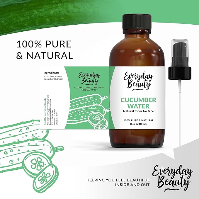 Cucumber Hydrosol Facial Toner - All Natural Hydrating Spray Mist for Face and Hair - 100% All Natural Cucumber Water Hydrosol 8oz with Fine Mist Cap-VivaGrace Women