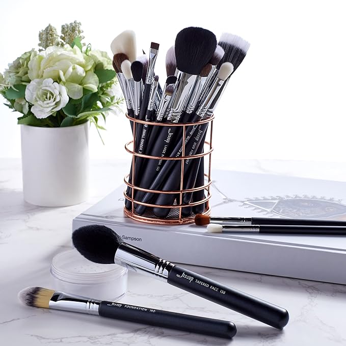 Jessup Makeup Brushes Set Professional 27 pcs Brush Makeup Premium Synthetic Foundation Contour Powder Blush Highlighter Eyeshadow Concealer Brow Face Make Up Brushes Tools Black/Silver T133-VivaGrace Women