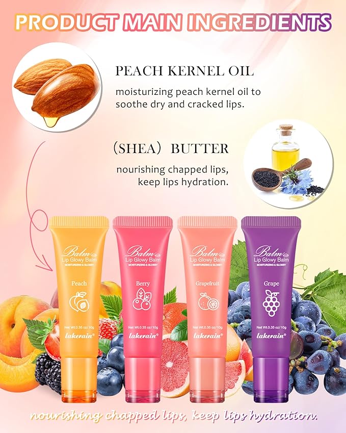 Moisturizer Lip Glowy Balm, Hydrating & Nourishing Repair Sleeping Lip Mask, Shine Glossy Finish Lip Oil, Day and Night Smooth Cracked Chapped Dry Lips, Lip Care Therapy Treatment for Women-1#Peach-VivaGrace Women