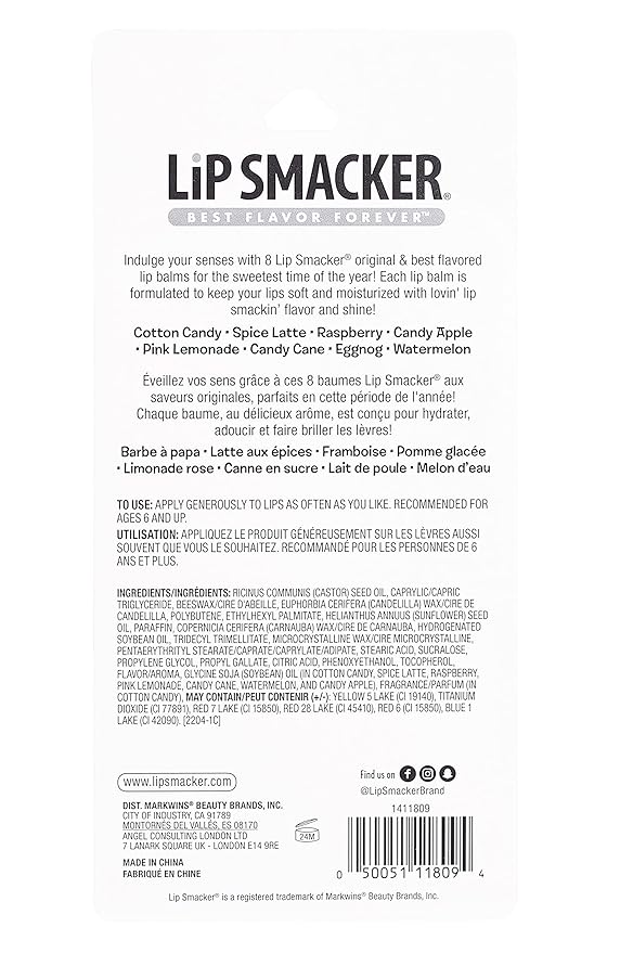 Lip Smacker Holiday Original & Best - 8 Moisturizing Lip Balms, Hydrating & Protecting, Fun Assortment - Vegan - Holiday Original & Best-VivaGrace Women
