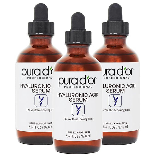 PURA D'OR Hyaluronic Acid Serum For Deep Hydration (3.3oz x3 = 9.9oz) Anti-Aging, Plumping & Moisturizing Formula For Smooth, Supple Skin - Natural Skincare Boost - Fine Lines & Wrinkle Reducer-VivaGrace Women