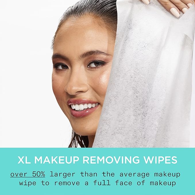 Real Techniques Real Clean XL Hydrating Facial Wipes, Infused With Hyaluronic Acid, Dual-Usage Cleansing Wipes Repair Skin & Gently Remove Makeup, Fragrance Free, 25 Count