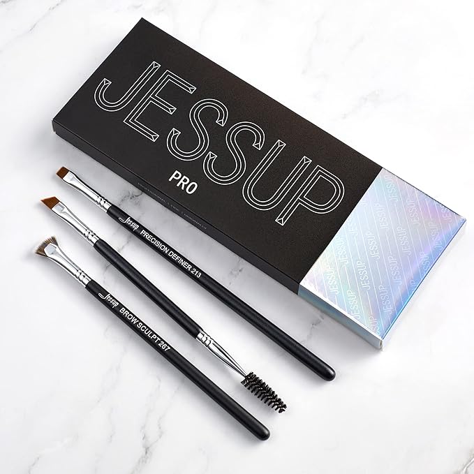 Jessup Eyebrow Makeup Brush Set Professional, Precision Define Sculpt, Flat Angled Spoolie Brushes, Cruelty-Free Synthetic Bristles 3PCS, T326-VivaGrace Women