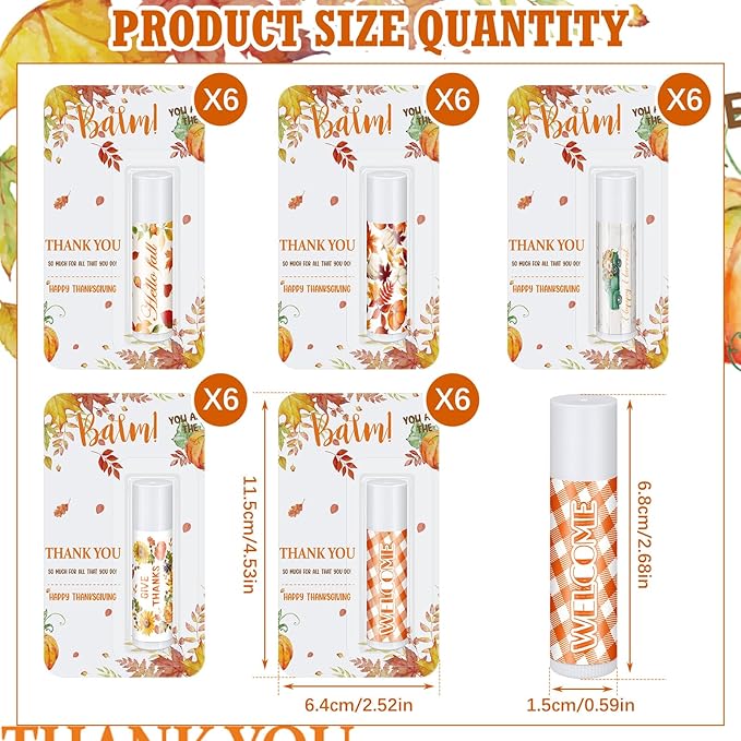 30 Pack Hello Fall Thanksgiving Party Gifts Bulk Lip Balms Favors Employee Appreciation Gifts Small Thank You Gifts for Women Men Satff Coworkers Teachers-VivaGrace Women