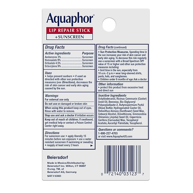 Aquaphor Lip Repair, Moisturizing Lip Balm Set, Soothes Dry Chapped Lips, Lip Repair Stick, 0.17 Oz (Pack of 2) + Lip Repair and Protect Stick, Lip Balm with Sunscreen SPF 30, 0.17 Oz (Pack of 2)-VivaGrace Women