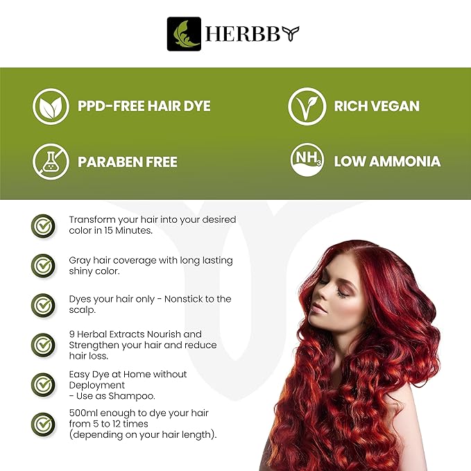 Hair Color Shampoo for Gray Hair Coverage&Color Transform with 9 Herbal Extracts –Long Lasting(6-8 Weeks),Shiny,Evenly Colored,Instant Hair Dye Shampoo&Conditioner, 500 Ml (WINE RED COLOR)-VivaGrace Women