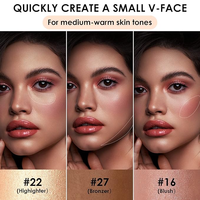 FOCALLURE 3 Pcs Cream Contour Sticks,Shades with Highlighter & Bronzer & Blush,Non-greasy Long-wear Face Contouring Pen,Easy to Sculpt the Face and Create a Lightweight Finishing Makeup,MEDIUM-WARM-VivaGrace Women
