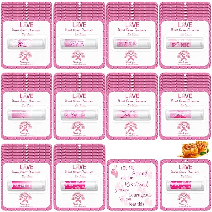 30 Pack Breast Cancer Awareness Favors Bulk Lip Balms Gifts Pink Ribbon Lip Balms Favors Breast Cancer Awareness Month Accessories Support Party Items Decorations for Women Men Survivors-VivaGrace Women
