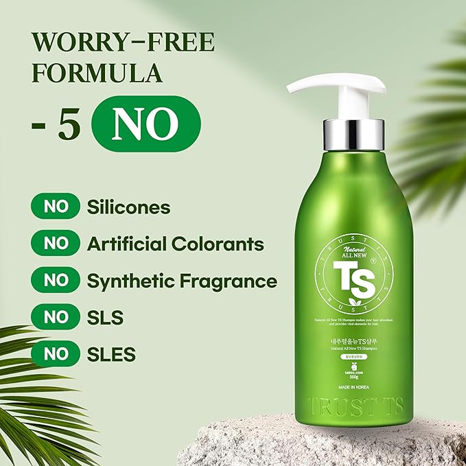 TS Natural All New TS Shampoo | Korean Shampoo for Sensitive Scalp | Hair & Scalp Care with Salicylic Acid and Natural Ingredients | Sulfate-Free Dandruff & Itchy Scalp Relief (16.9 Fl Oz / 500mL)-VivaGrace Women