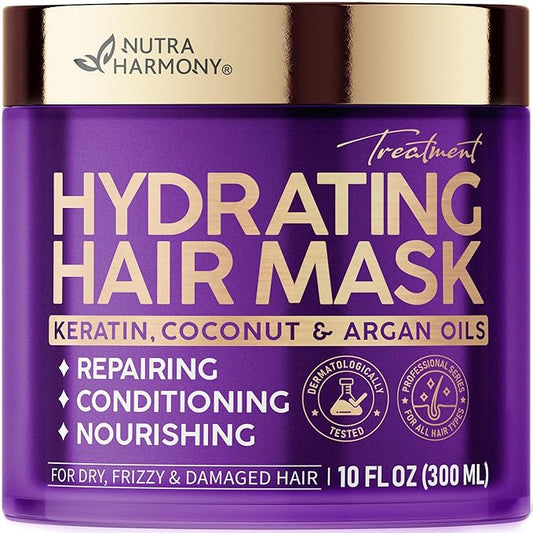 NUTRAHARMONY Hydrating Hair Mask for Dry, Frizzy & Damaged Hair – Deep Conditioning Keratin Treatment with Argan & Coconut Oils, Collagen & Biotin – Repairing, Anti-Frizz Hair Mask for Women, 10oz-VivaGrace Women