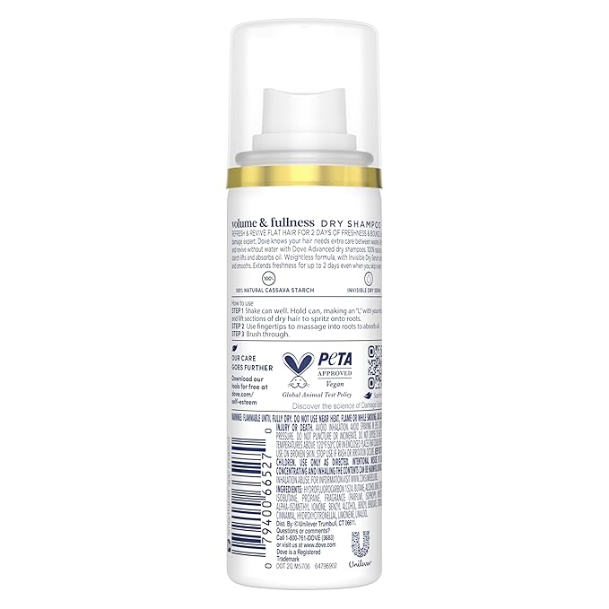 Dove Advanced Dry Shampoo Volume & Fullness Refresh & Revive Flat Hair Without Water for 2 Days of Freshness & Bounce 1.15 oz-VivaGrace Women