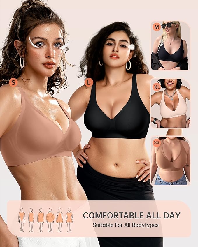 OEAK Womens Deep V Bras Wireless Comfortable Bra Supportive No Underwire Bras Tshirt Push Up Bralettes Plunge Seamless Bra-VivaGrace Women