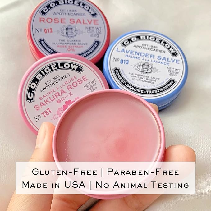 C.O. Bigelow All Purpose Salves, Variety Pack of 3 Lip Balm Tins for Chapped Lips & Dry Skin - Classic Rose, Lavender & Sakura Rose Moisturizing Lip and Skin Salves, 0.8 oz each-VivaGrace Women