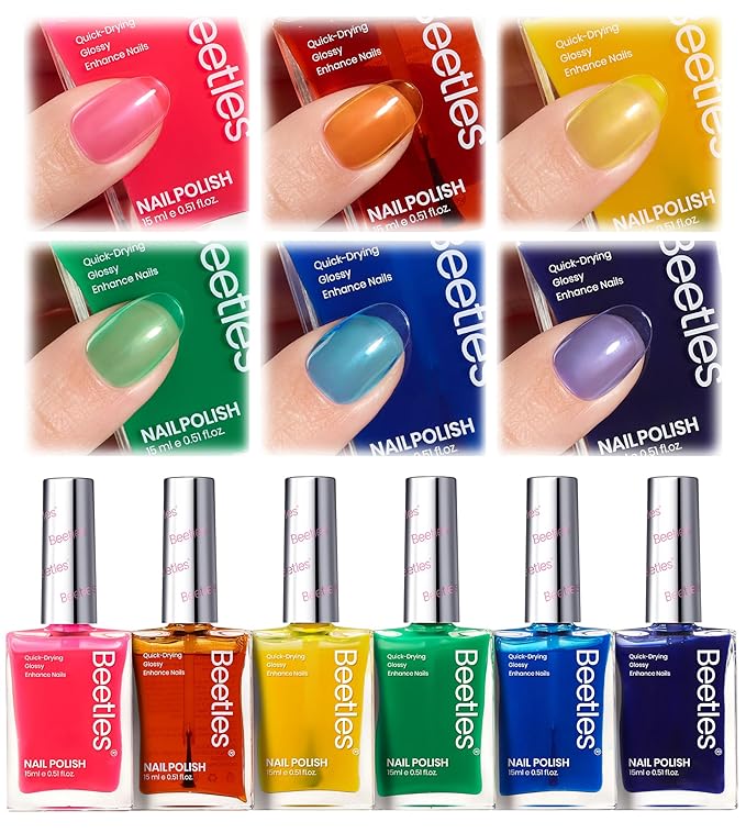 Beetles Neon Nail polish Set, 6 Jelly Colors Bright Rainbow Nail Polish Kit Quick Dry Summer Finger Nail Polish Glossy Shine Nail Lacquer Polish Long Lasting Syrup Nails Nail Polish Gifts for Women