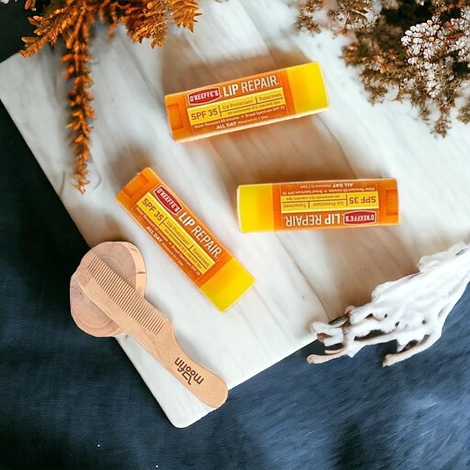 O'Keeffe'S Lip Repair Lip Repair with SPF35, 015 oz - Ultimate SPF Lip Balm for All-Day Moisture, with Moofin Wooden Comb - for Dry Cracked Lips, Lip Balm Hydrating Quick Absorption for Smooth Lips,-VivaGrace Women