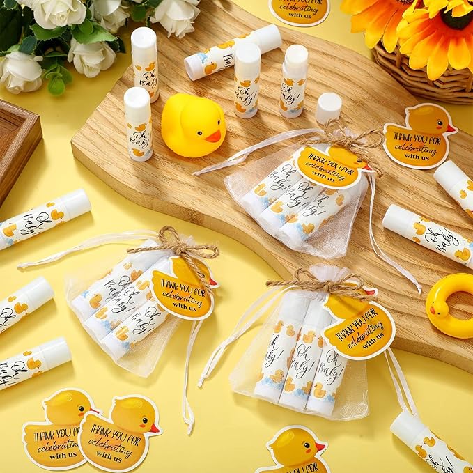 Demissle 50 Pcs Baby Shower Lip Balm Gift Set with 100 Pcs Organza Bags Baby Shower Party Favor for Guest Thank You Tag Rope Baby Shower Party Decoration Gender Reveal Souvenirs (Duck)-VivaGrace Women
