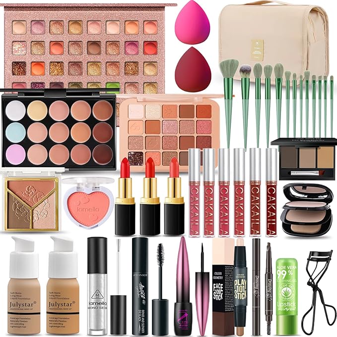 All in One Makeup Kit for Women Full Kit, Professional Travel Makeup Kit for Women & Teens, Foundation Eyeshadow Lipstick Brow Pencil Eyeliner Contour Powder, Complete Make Up Gift Set for Beginners-VivaGrace Women