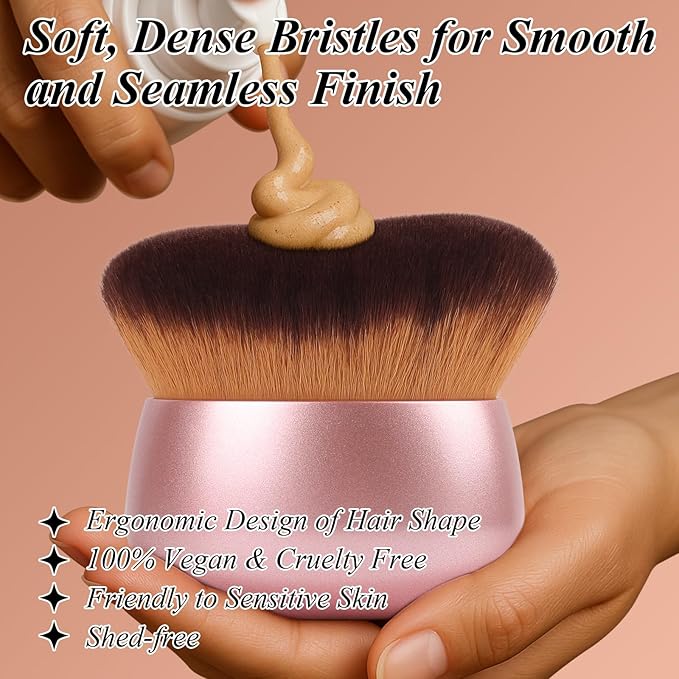 75MM Extra Large Self Tanner Kabuki Makeup Brush – Ultra Soft Dense Vegan Bristles for Body Makeup, Bronzer & Foundation–Applies Tanning Mousse, Lotion & Self Tanner–Rose Gold, Wet & Dry-VivaGrace Women