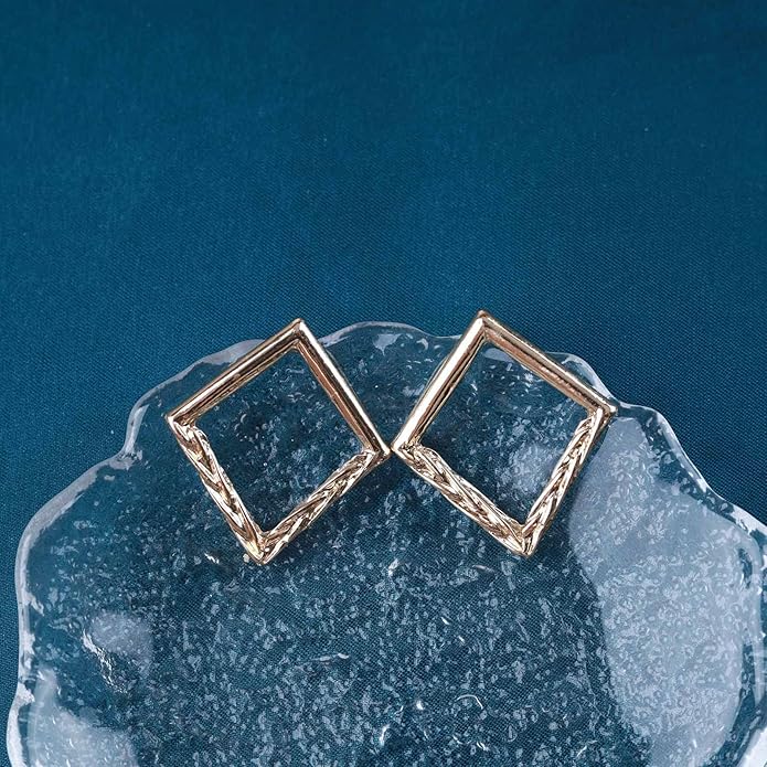 Vintage Hammered Square Drop Earrings Gold Hollow Square Earrings Metal Square Stud Earrings Minimalist Geometric Square Earrings Jewelry for Women-VivaGrace Women