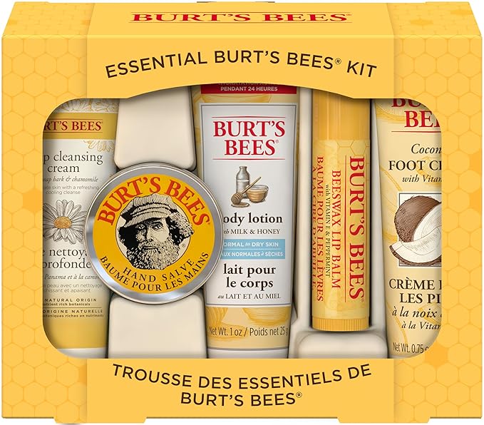 Burt's Bees Back to School Gifts Ideas, 5 Body Care College Dorm Products, Everyday Essentials Set - Original Beeswax Lip Balm, Deep Cleansing Cream, Hand Salve, Body Lotion & Foot Cream, Travel Size-VivaGrace Women