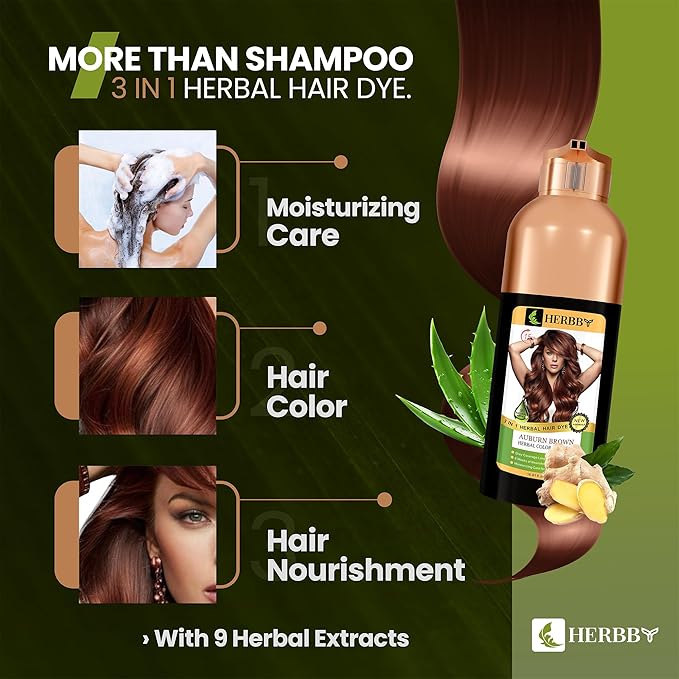 Hair Color Shampoo for Gray Hair Coverage&Color Transform with 9 Herbal Extracts –Long Lasting(6-8 Weeks),Shiny,Evenly Colored,Instant Hair Dye Shampoo&Conditioner,500 Ml (AUBURN BROWN COLOR)-VivaGrace Women