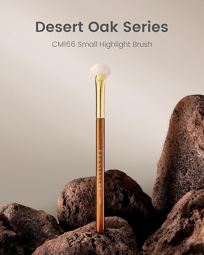 Desert Oak Series Mini Fan Brush - Ultra-Fine Goat Hair for Precision Highlighting, Flat Fan Shape Targets Cheekbones/Nose Bridge, Ebana Bubinga Handle & Brass Ferrule (CM 166)-VivaGrace Women