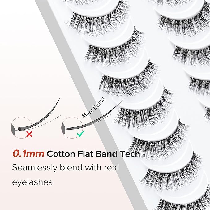 Lashes Wispy False Eyelashes Cat Eye Lashes Natural Look 3D Volume Fake Eyelashes Thin Band Lashes 12mm Natural Eye Lashes C Curl Siligli Lashes Pack 10 Pair-VivaGrace Women