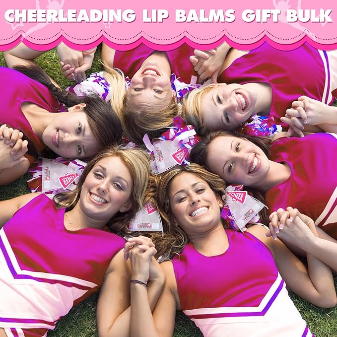 50 Sets Cheer Gifts Bulk 50 Cheer Lip Balm Bulk Moisturizing with 50 Organza Drawstring Gift Bags 50 tags Cheerleader Gifts Cheer Gifts Bulk for Team (Pink)-VivaGrace Women