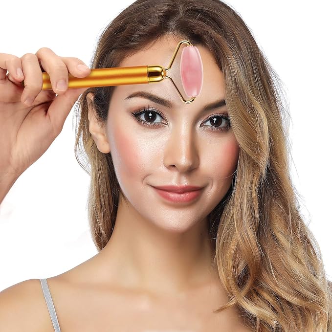 3-IN-1 Electric Jade Roller 3D Roller Facial Roller & Face Massager,Gold-VivaGrace Women