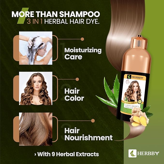 Hair Color Shampoo for Gray Hair Coverage&Color Transform with 9 Herbal Extracts –Long Lasting(6-8 Weeks),Shiny,Evenly Colored,Instant Hair Dye Shampoo&Conditioner, 500 Ml (LIGHT BROWN COLOR)-VivaGrace Women