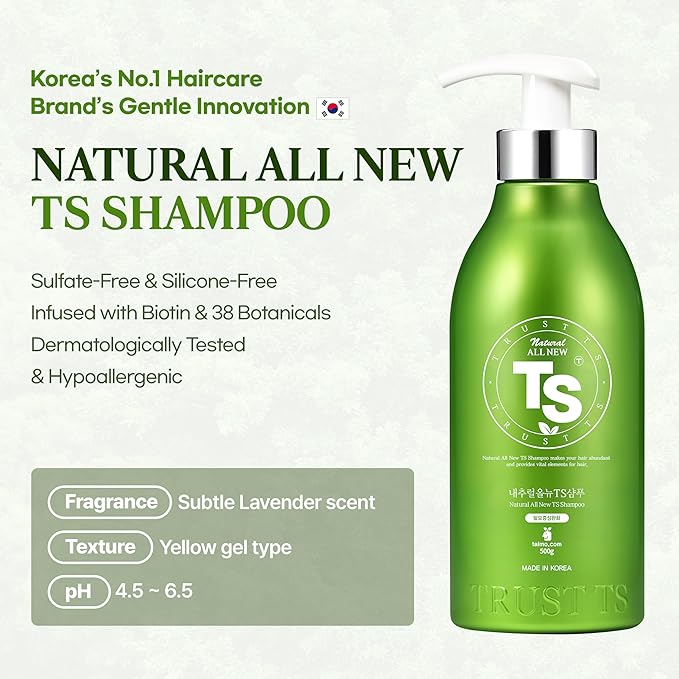 TS Natural All New TS Shampoo | Korean Shampoo for Sensitive Scalp | Hair & Scalp Care with Salicylic Acid and Natural Ingredients | Sulfate-Free Dandruff & Itchy Scalp Relief (16.9 Fl Oz / 500mL)-VivaGrace Women