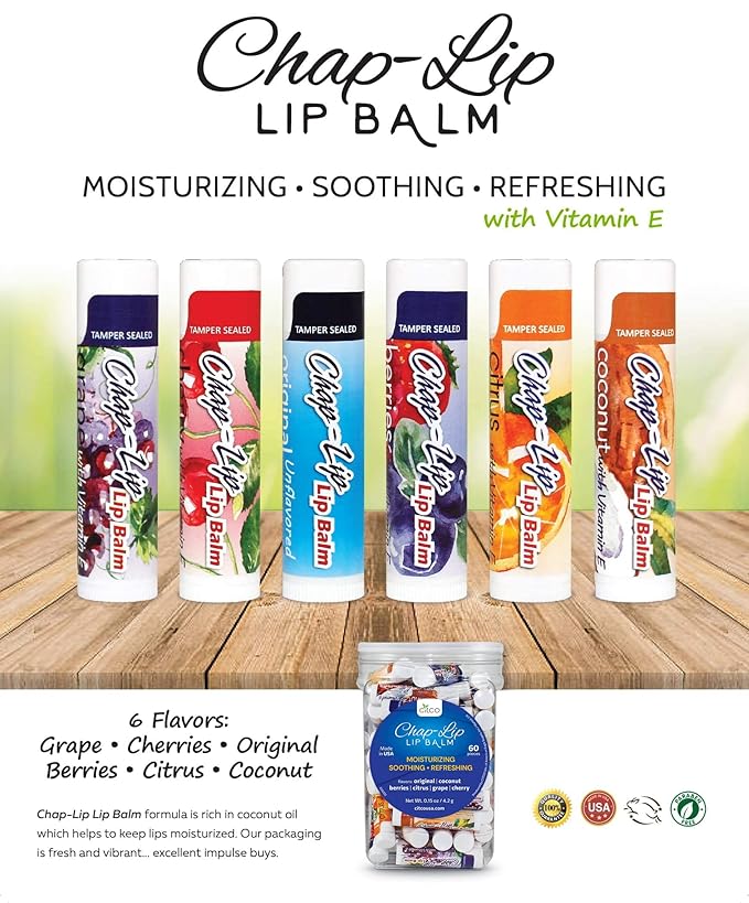 Vitamin E Lip Balm with Coconut Oil - Lip Moisturizer Treatment - Soothing, & Refreshing, Total Hydration Treatment & Lip Therapy - Assortment of 6 Refreshing Flavors, 60 Count-VivaGrace Women